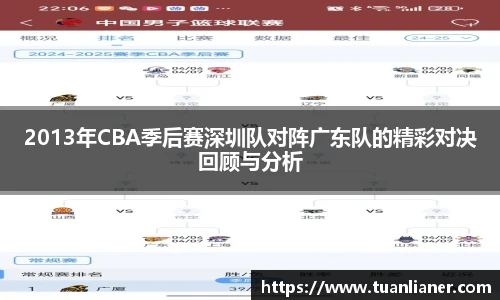 2013年CBA季后赛深圳队对阵广东队的精彩对决回顾与分析